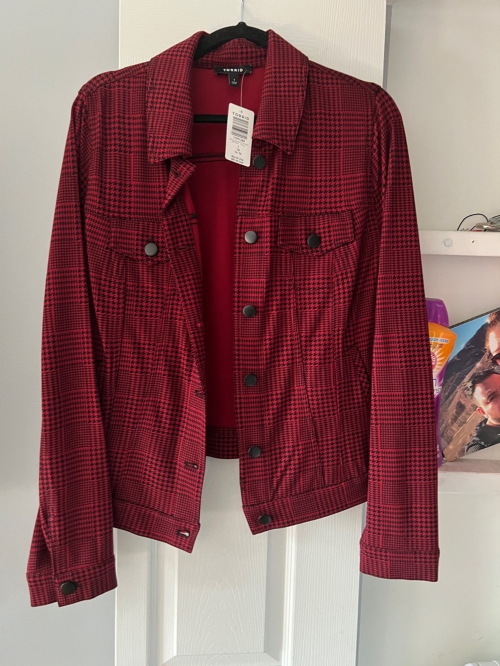 torrid Red Plaid Button-Front Jean Jacket